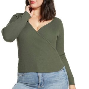 Nordstrom Ribbed Wrap Front Sweater Green 2X NEW